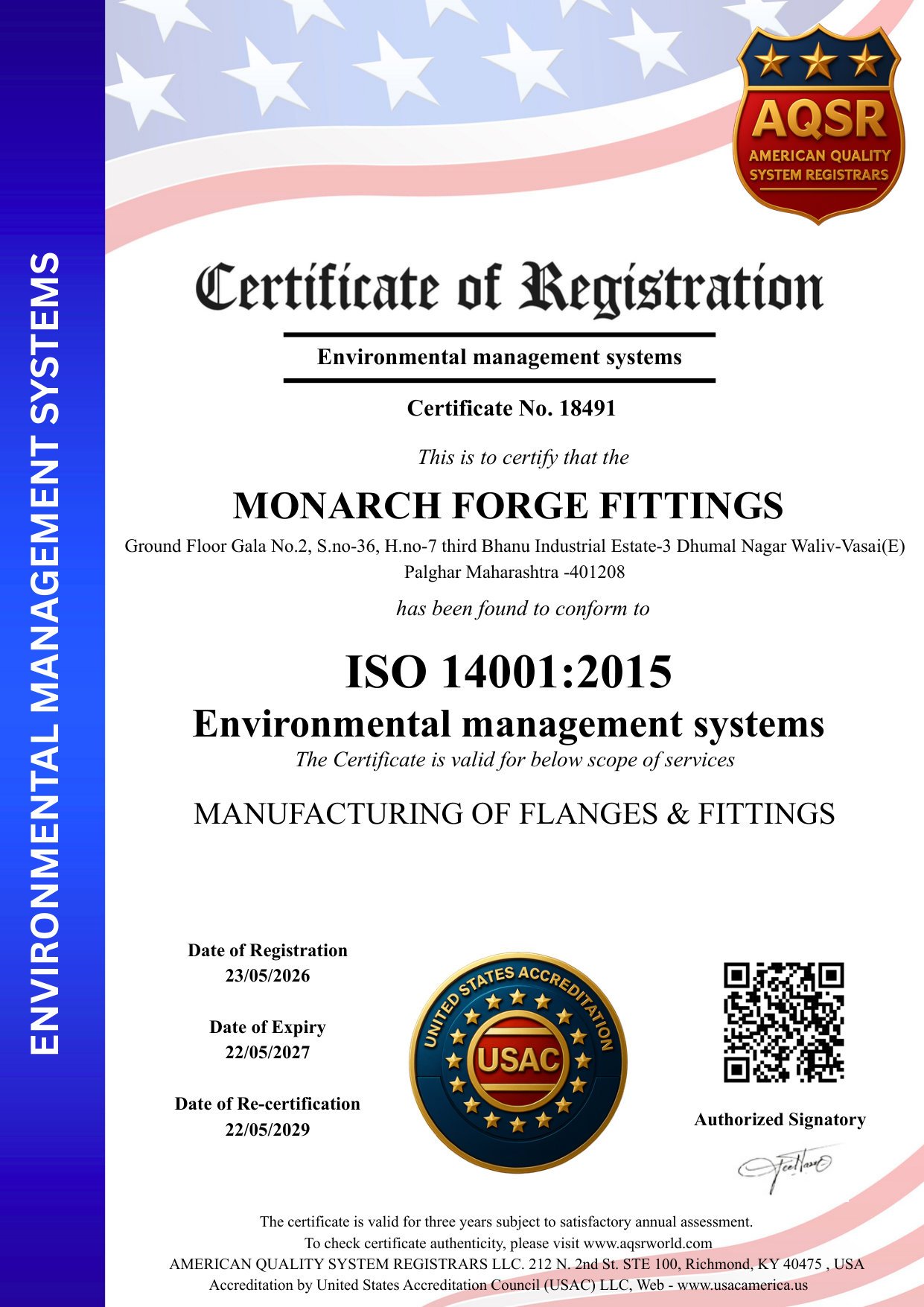 ISO 14001:2015 Environmental Management Systems Certificate